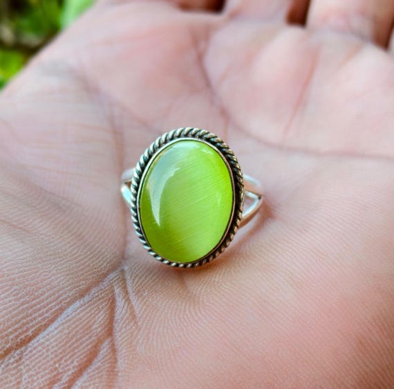 Green Calcite Ring, Solid 925 Sterling Silver, Women Jewelry, Unique Ring, Gift For Love