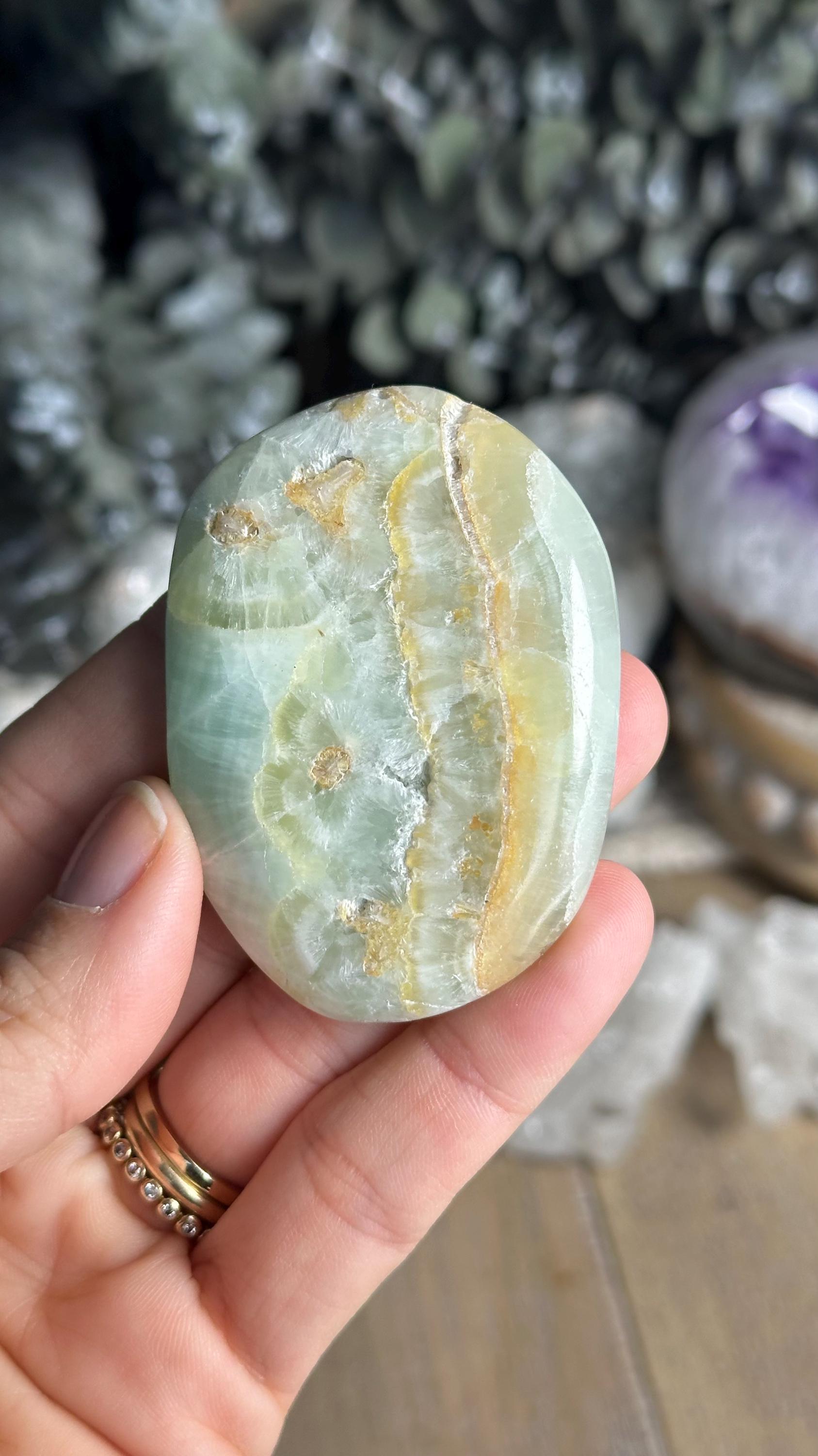 Caribbean Calcite Palm Stone, Pistachio Calcite Caribbean Calcite Palm Stone, Pistachio Calcite