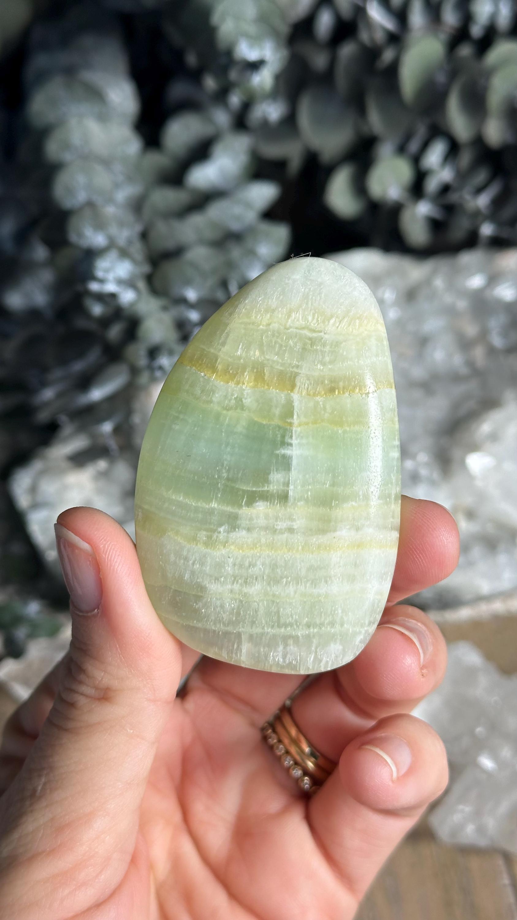 Caribbean Calcite Palm Stone, Pistachio Calcite Caribbean Calcite Palm Stone, Pistachio Calcite