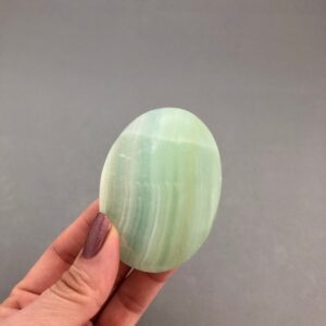 Green Calcite Crystal Palm Stone (2 1/2") For Meditation Stone, Astral Travel, Metaphysical Crystal Palm Stone, Green Crystal Heart Chakra