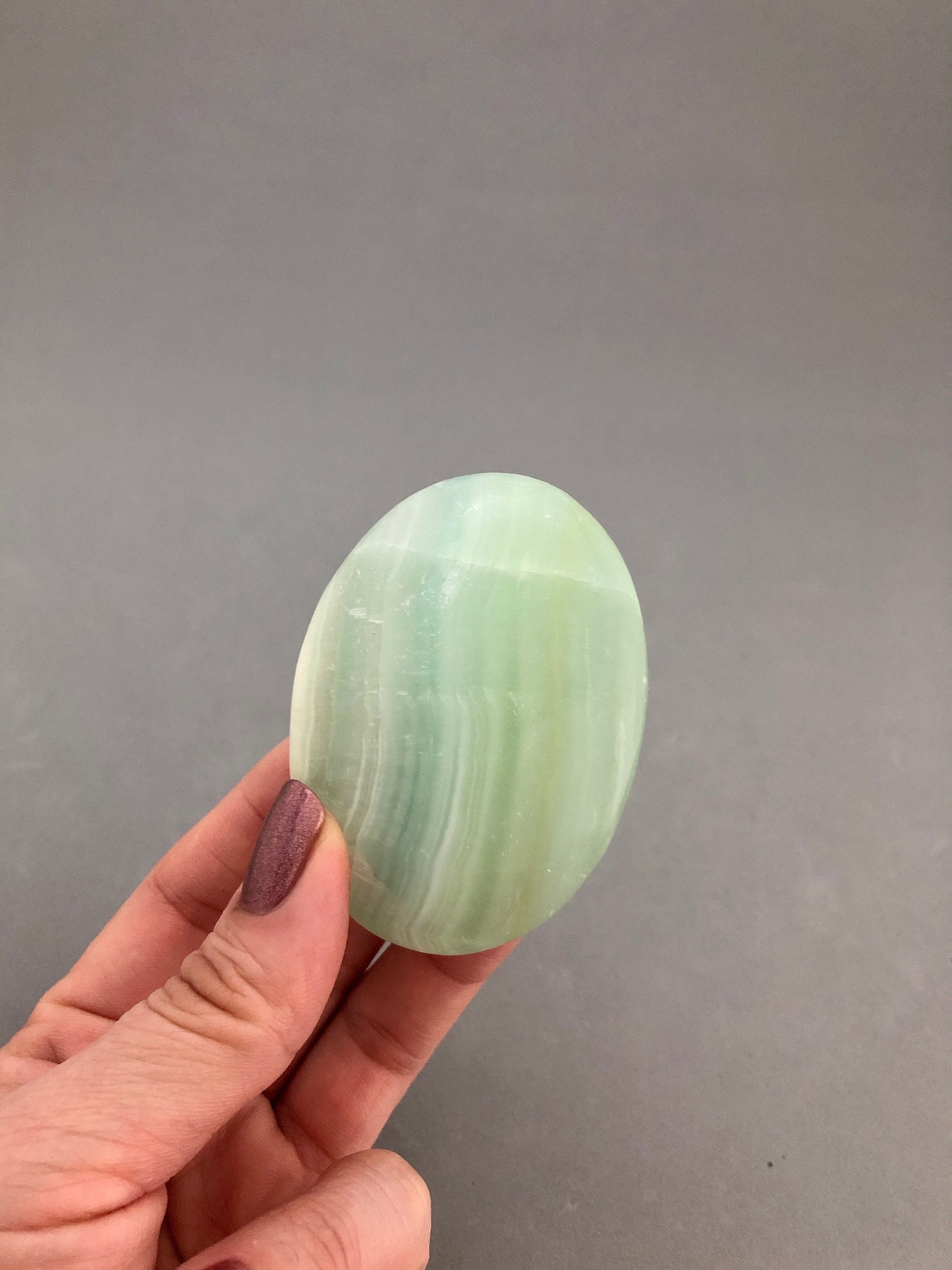 Green Calcite Crystal Palm Stone (2 1/2")  For Meditation Stone, Astral Travel, Metaphysical Crystal Palm Stone, Green Crystal Heart Chakra