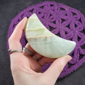 Pistachio Green Calcite Crescent Moon Carving Crystals Magick Stones New Find Starseed polished carved moonchild Banded pakistan