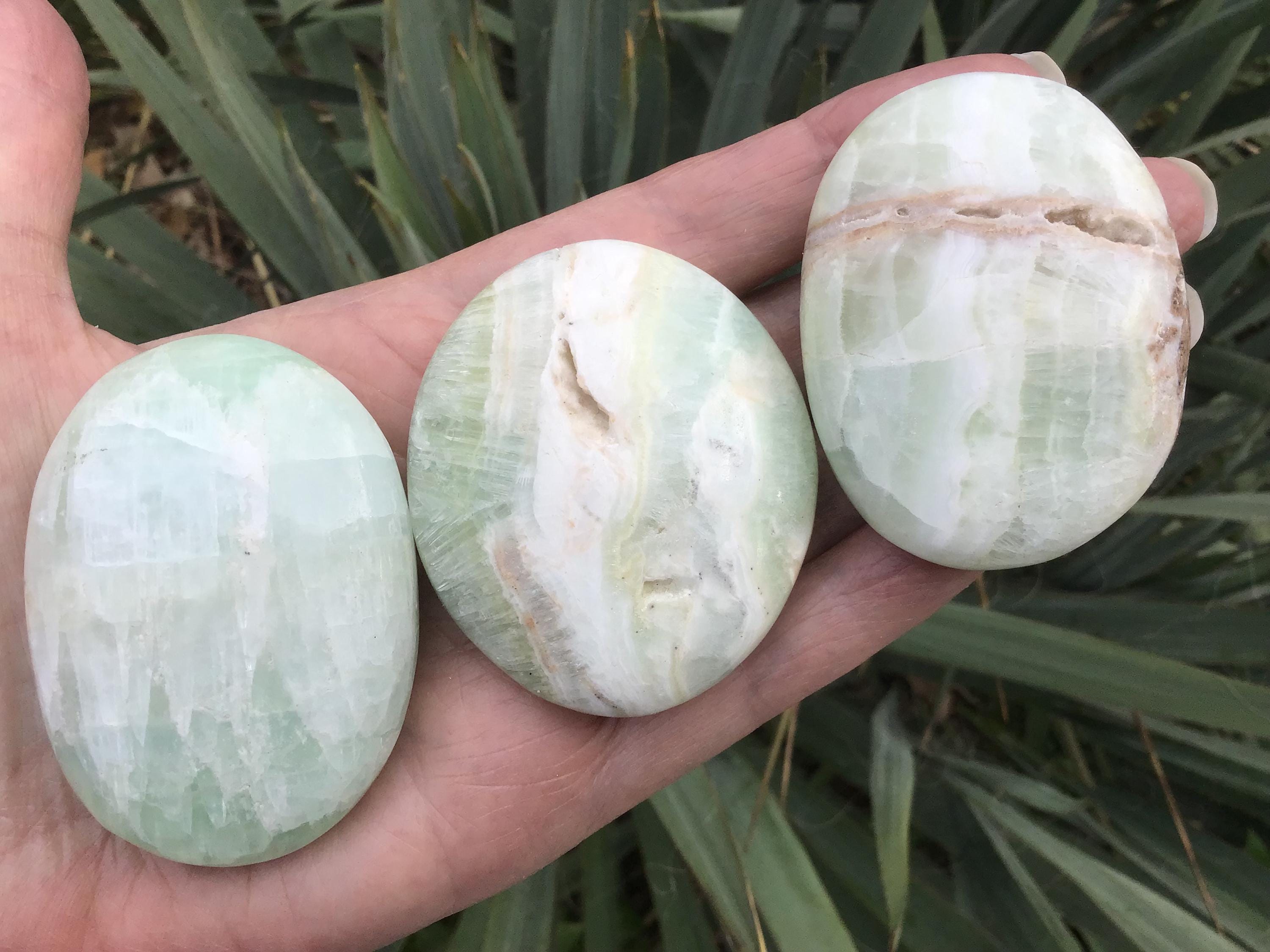 Pistachio Calcite Crystal Palm Stone - Pocket Stones For Reiki Energy Healing