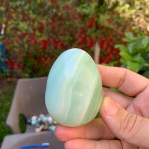 Pistachio Calcite Egg, Banded Green Gemstone, Crystal Healing