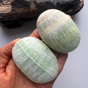 Pistachio Calcite Palm Stone, Green Crystal, Chakra Healing