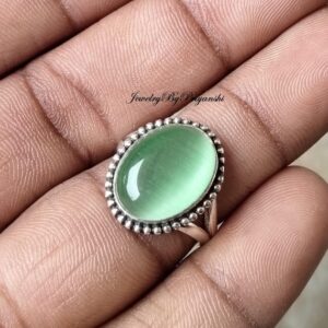 Green Calcite Sterling Silver Ring - Handmade Oval Gemstone Jewelry