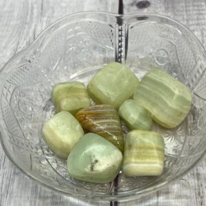 Green Calcite Tumbled Stone, Green, Beige, White
