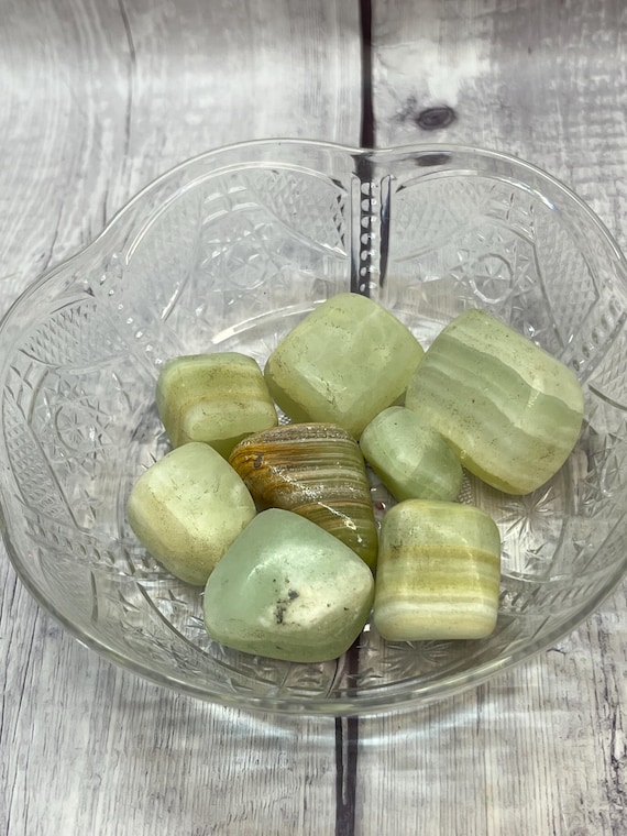Green Calcite Tumbled Stone, Green, Beige, White