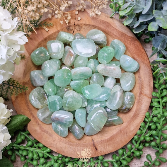 Green Calcite Tumbled Stone, Crystal Gemstone Polished Natural High Quality Mineral Rock Heart Opening Inner Peace Growth Wealth Abundance