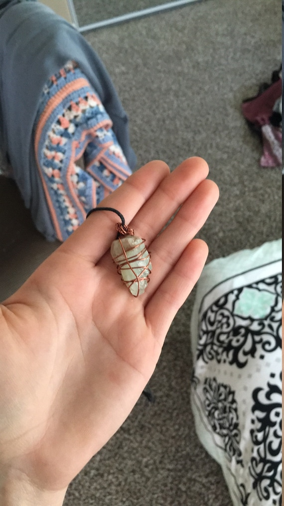Green Calcite Wire Wrapped Crystal Necklace