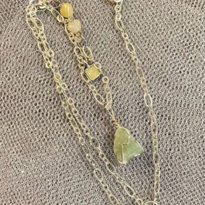 Green Calcite Wire-Wrapped Pendant Necklace | Heart Accents on Silver Chain