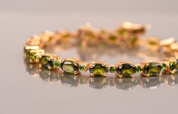 Green Moldavite Bracelet, Oval Gemstone Tennis Bracelets, Bridal Jewelry Anniversary Gifts