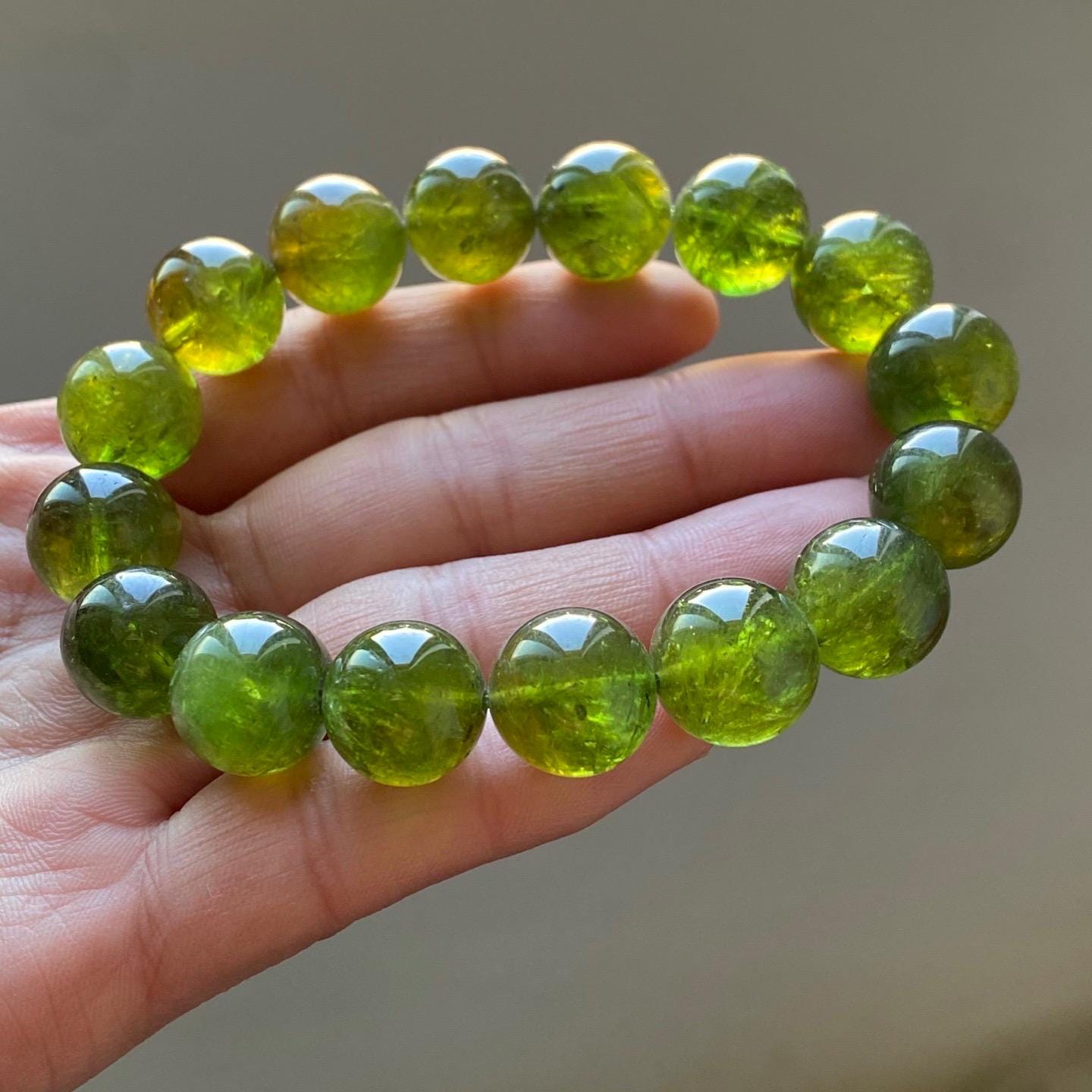 13mm Natural Green Tourmaline Beaded Bracelet,jewelry Gift Bracelet