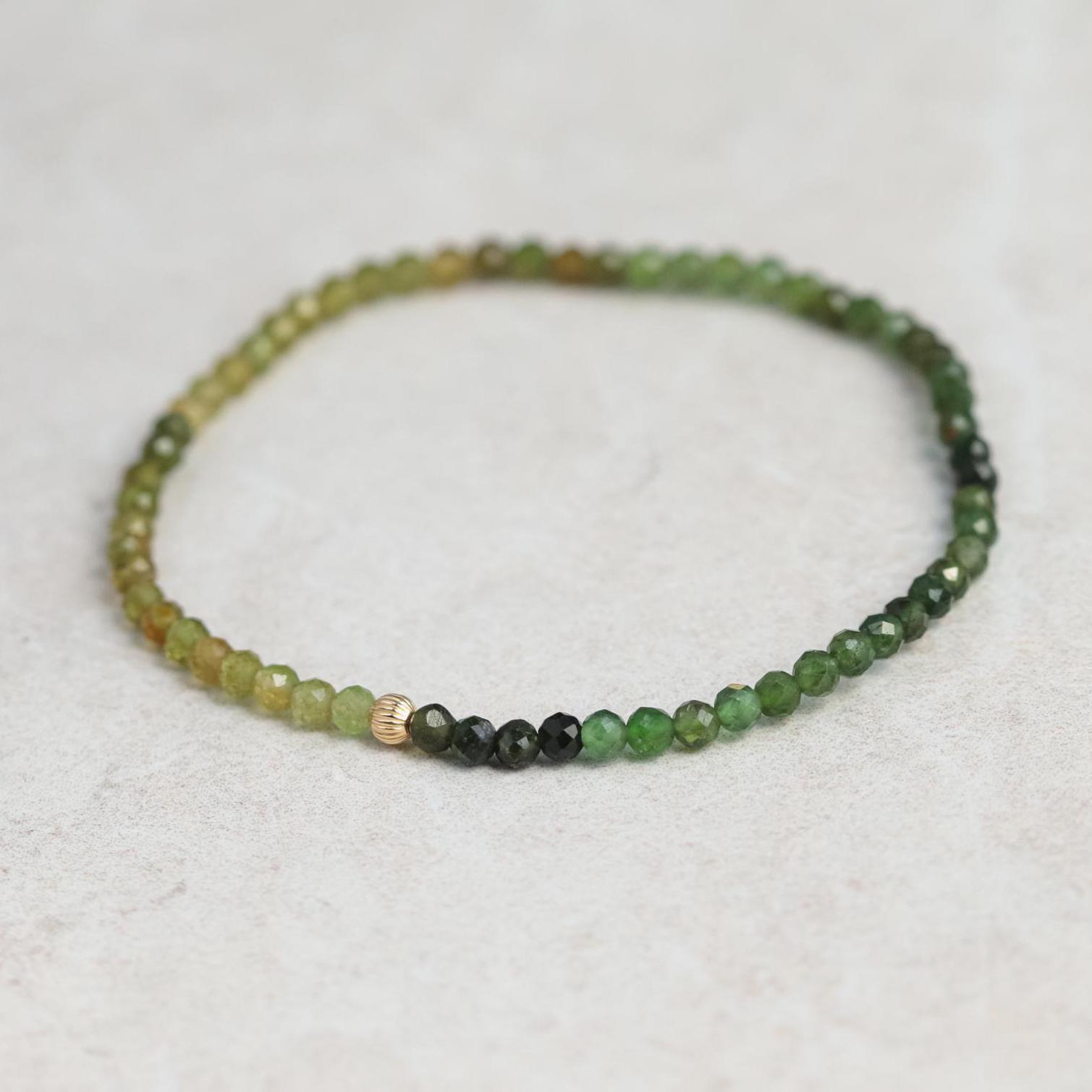 14k Gold Green Tourmaline Tiny Gemstone Bracelet | Green Tourmaline [ebgp1102] | Faceted 3mm Stones | Dainty Green Tourmaline Bracelet