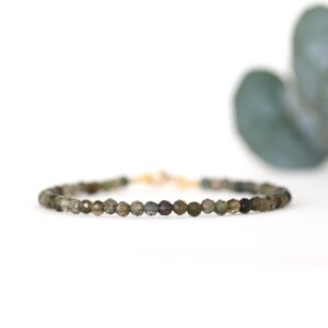 Green Tourmaline bracelet, 3mm bead bracelet, Genuine Tourmaline jewelry, delicate womens gemstone bracelet, dainty crystal 24k gold vermeil