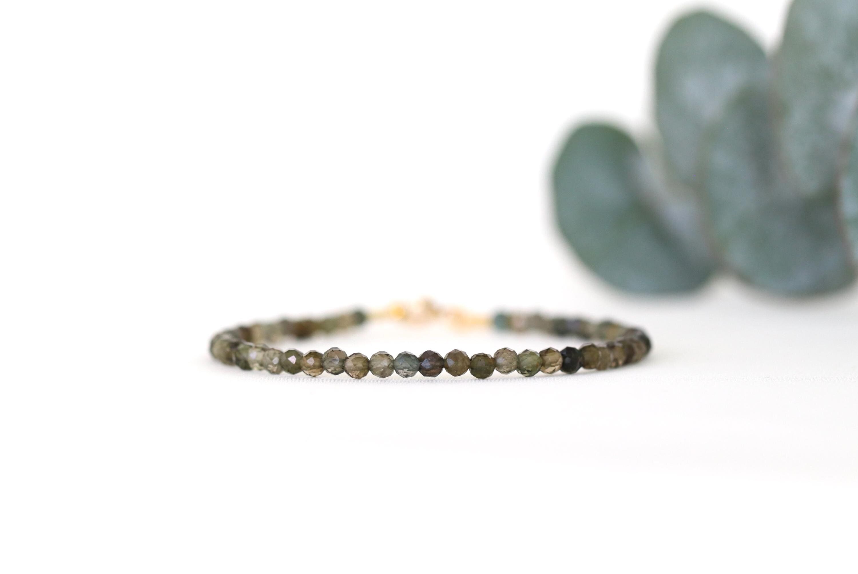 Green Tourmaline Bracelet, 3mm Bead Bracelet, Genuine Tourmaline Jewelry, Delicate Womens Gemstone Bracelet, Dainty Crystal 24k Gold Vermeil