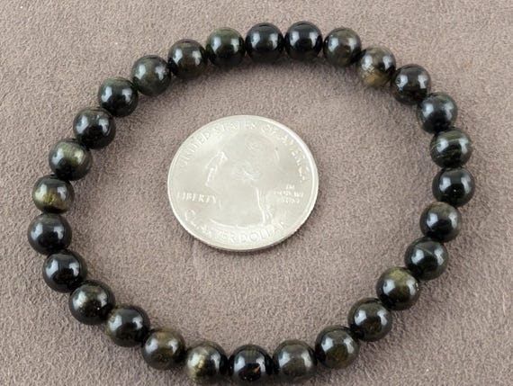 6-7mm Natural Cat's Eye Green Tourmaline Round Beads, 23 Beads On 6.75'' Bracelet, Hole: 1mm From Brazil And Madagascar Pgo068