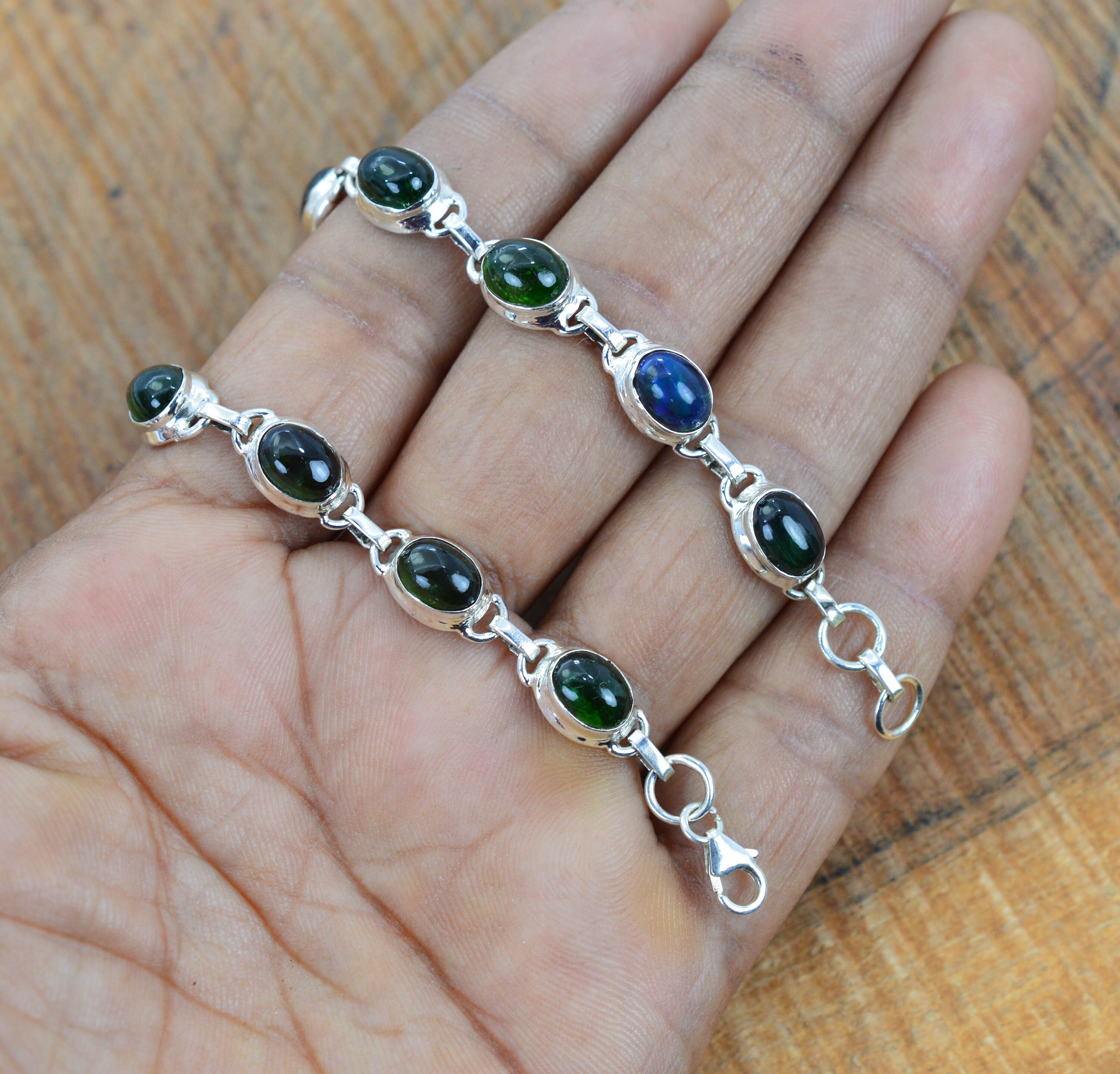 Green Tourmaline 925 Sterling Silver Adjustable Bracelet ~ 11 Gemstone Jewelry Green Tourmaline 925 Sterling Silver Adjustable Bracelet ~ 11 Gemstone Jewelry