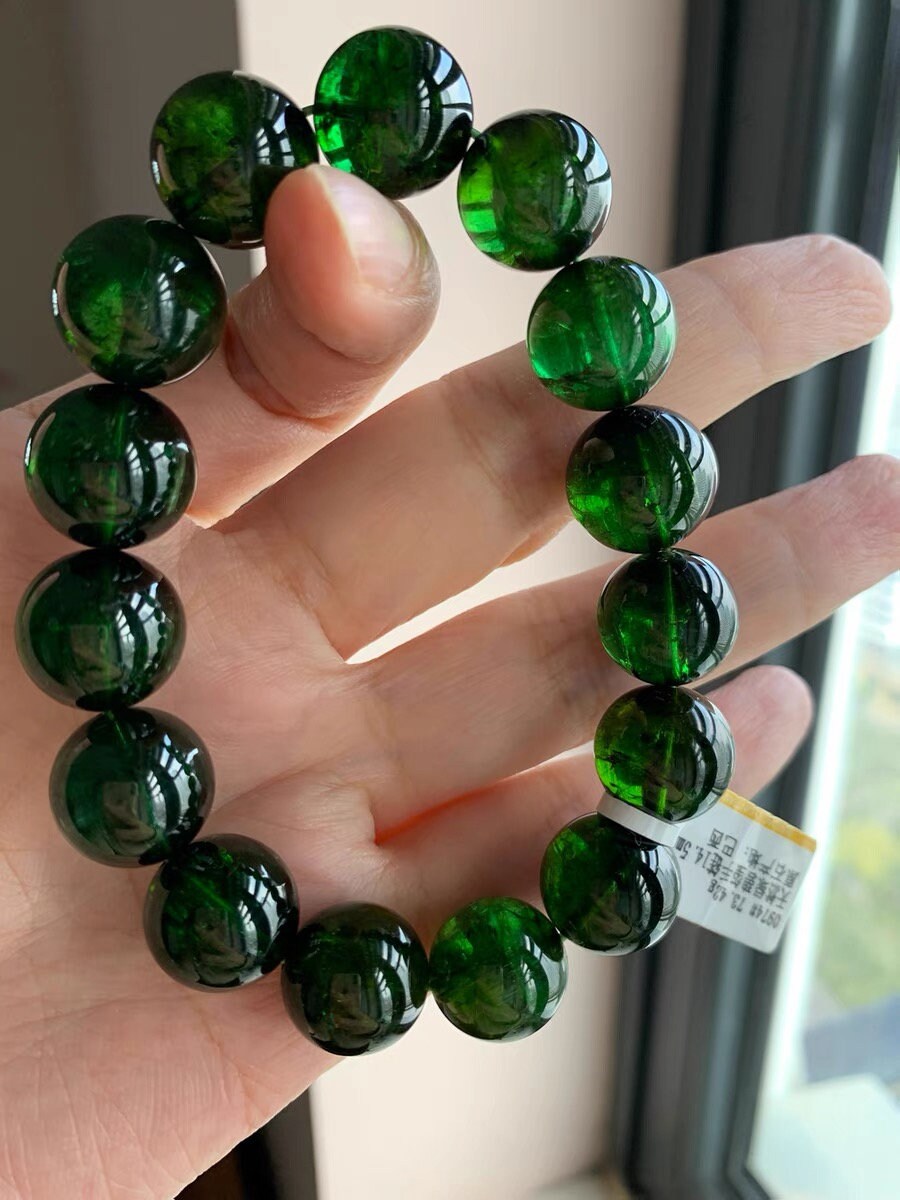 Big Size 11mm-14mm Natural Old Mine High Transparency Rich-color Green Tourmaline Beaded Bracelet,,jewelry Gift Bracelet