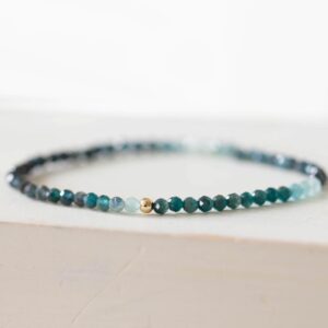 Blue Green Tourmaline Stretch Bracelet: Genuine Indicolite Gemstone Jewelry