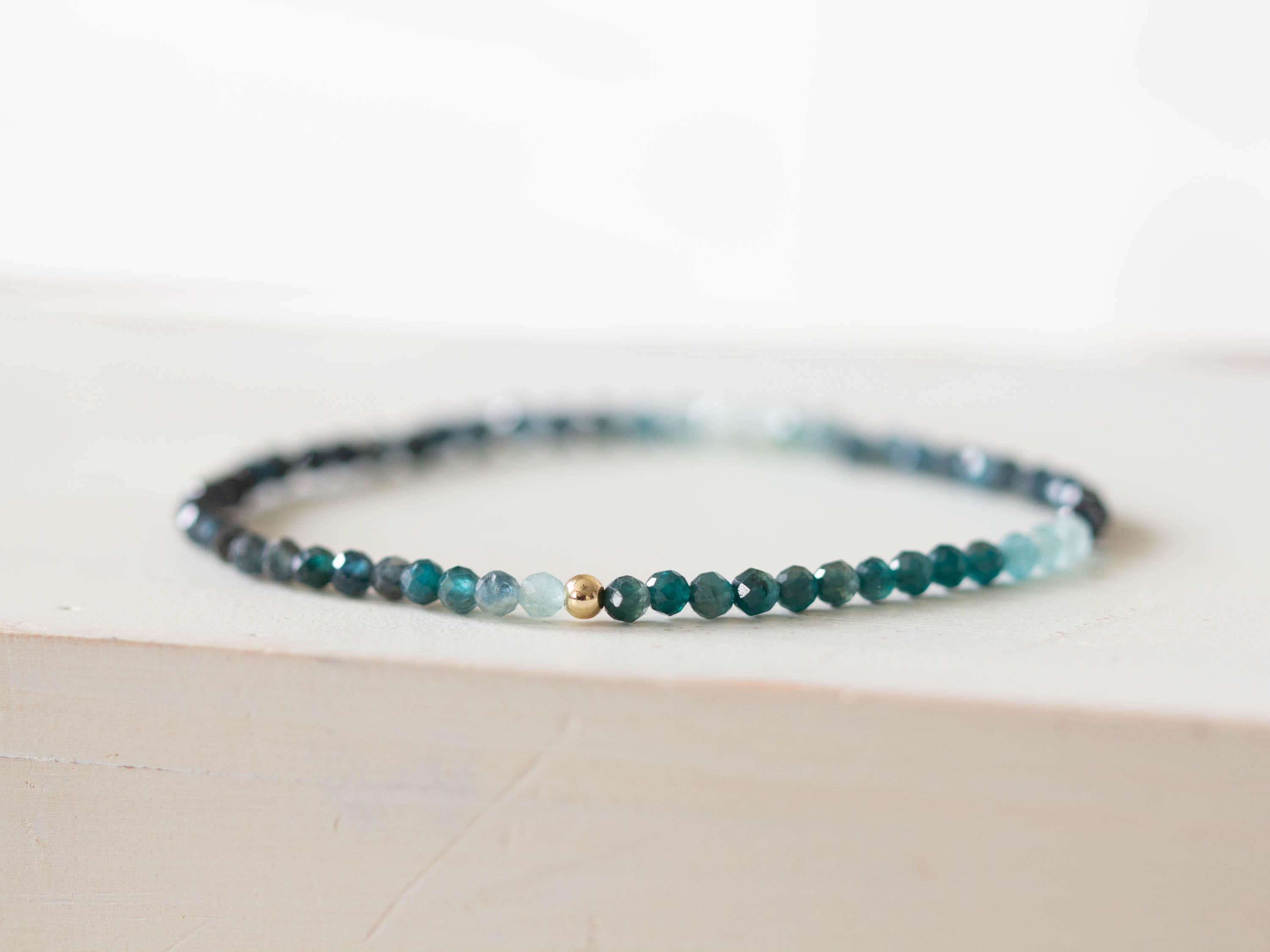Blue Green Tourmaline Stretch Bracelet: Genuine Indicolite Gemstone Jewelry