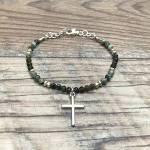 Elegant Gemstone Cross Bracelet - Unique Christian Gift For Her With Green Tourmaline