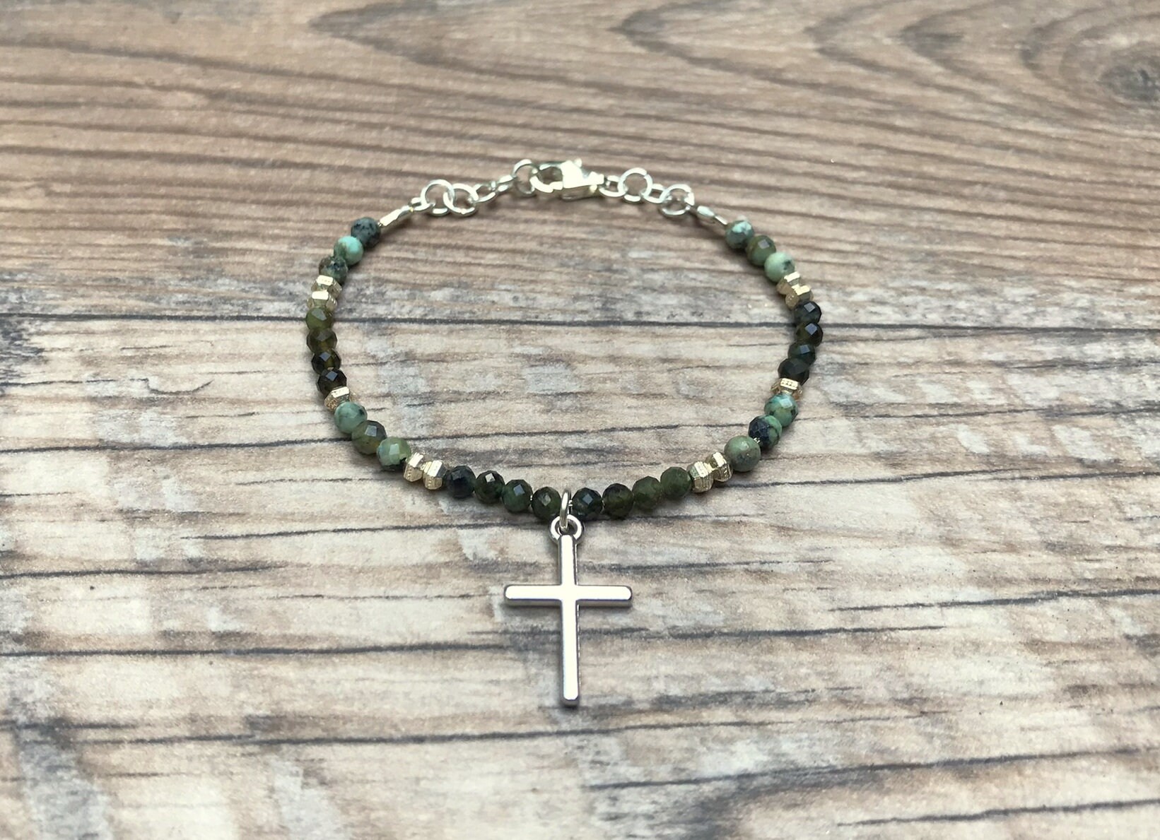 Elegant Gemstone Cross Bracelet - Unique Christian Gift For Her With Green Tourmaline