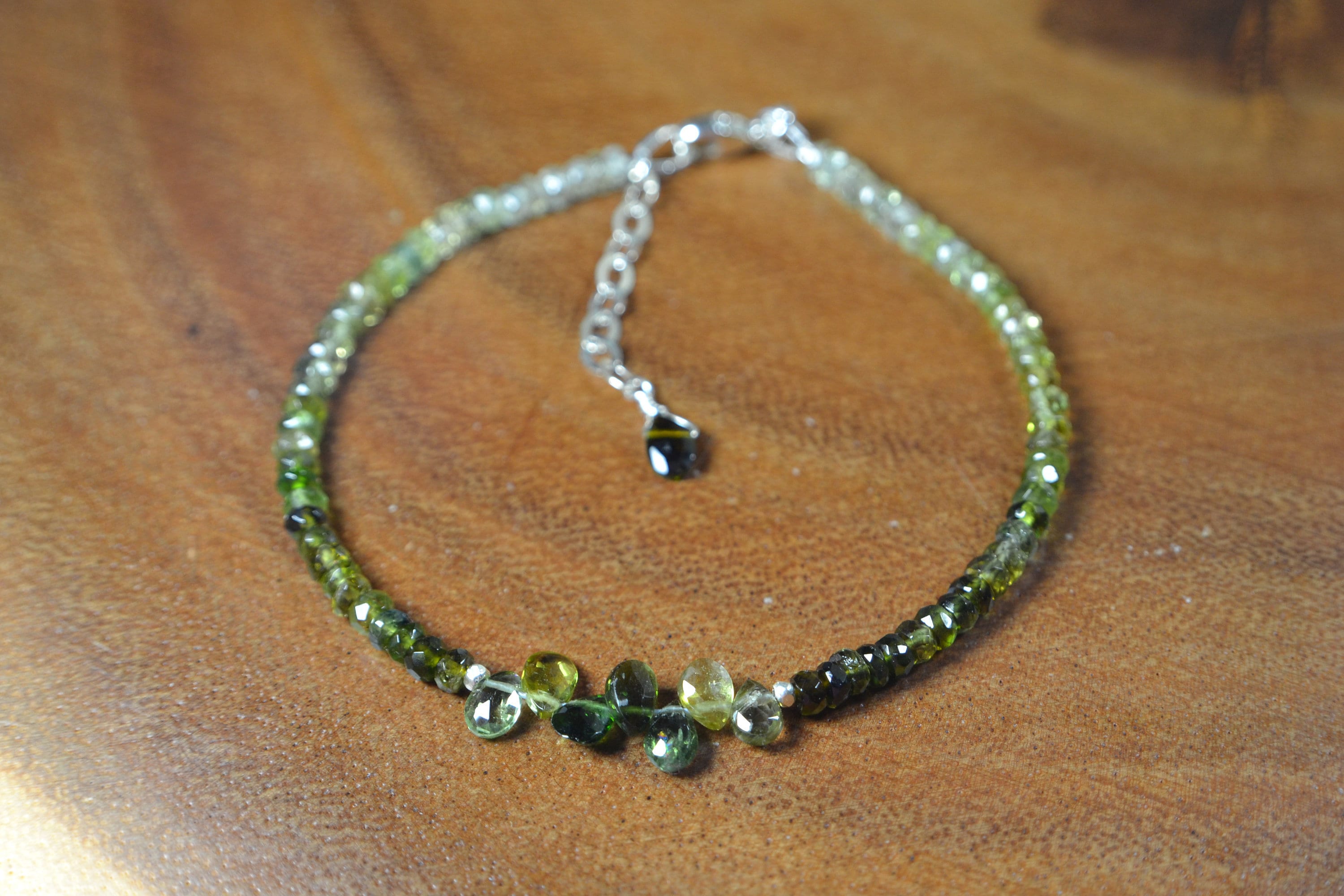Green Tourmaline Bracelet In Sterling Silver // Ombre Verdelite Tourmaline // October Birthstone // 8th Anniversary // Dainty Tourmaline