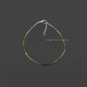 Petro Green Tourmaline Beaded Bracelet, 2mm Micro Faceted Shaded Green Tourmaline Bracelet, Minimalist Beaded Bracelet, Handmade Jewelry
