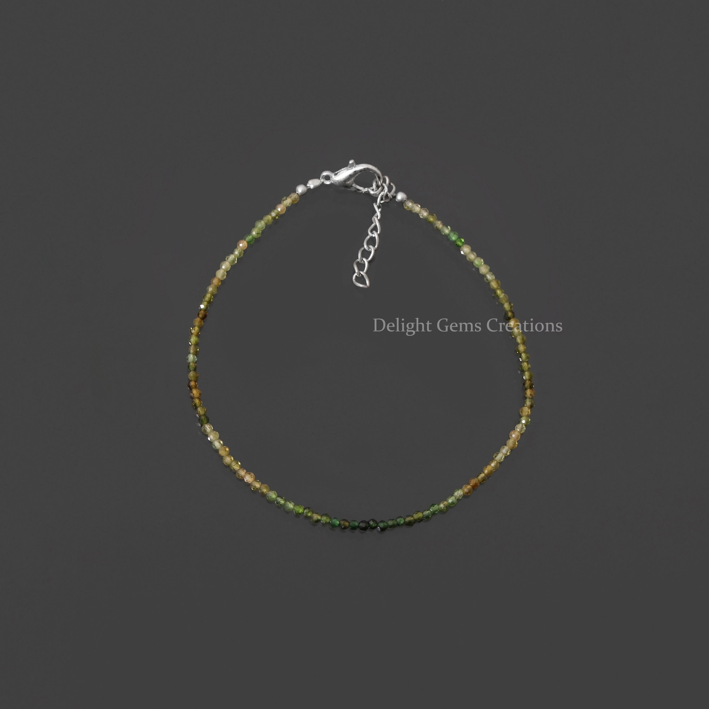 Petro Green Tourmaline Beaded Bracelet, 2mm Micro Faceted Shaded Green Tourmaline Bracelet, Minimalist Beaded Bracelet, Handmade Jewelry