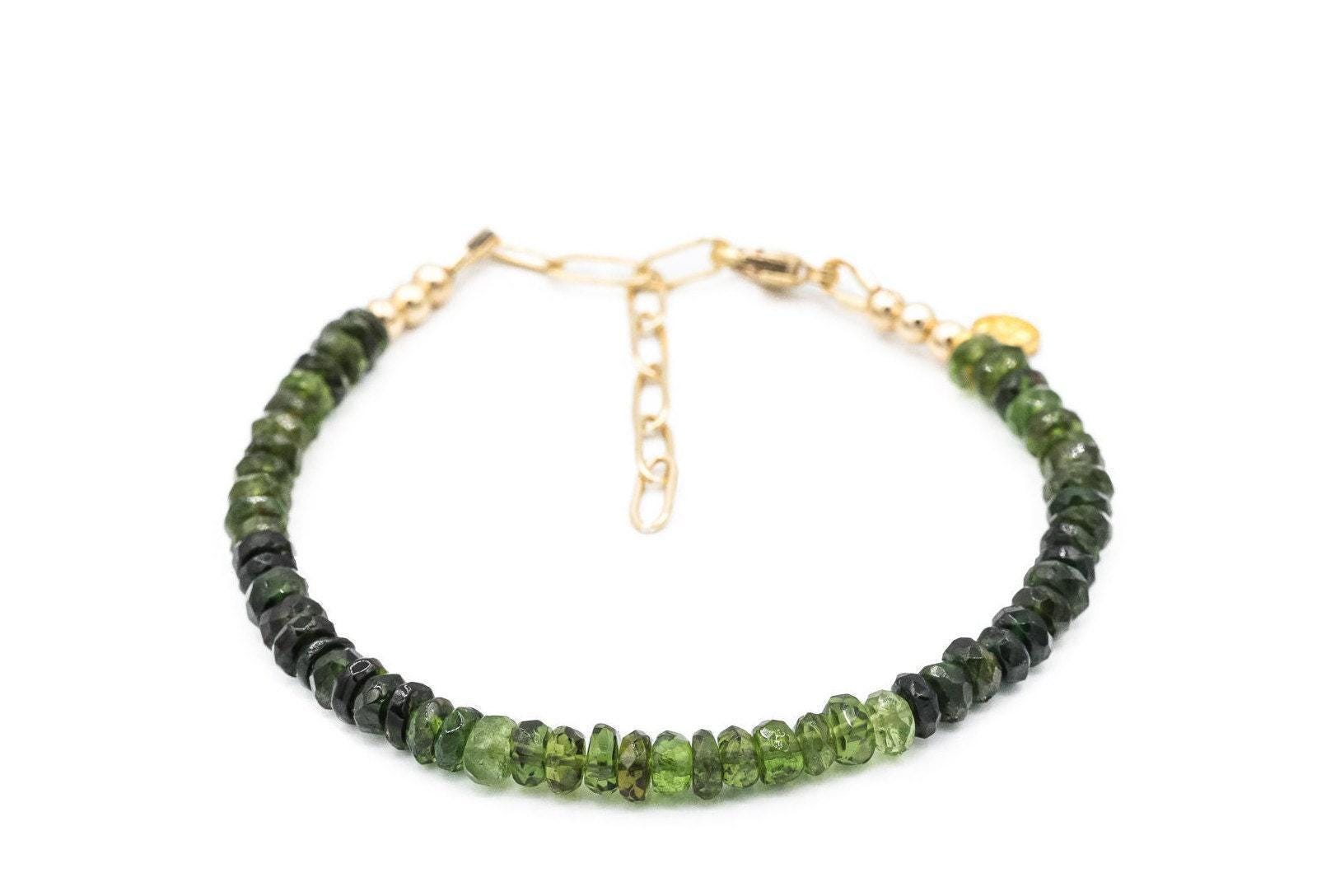 Rare! Green Tourmaline Tiny Gemstone Bracelet | Green Tourmaline [ebtp1017] | Faceted 3mm Stones | Dainty Green Tourmaline Bracelet