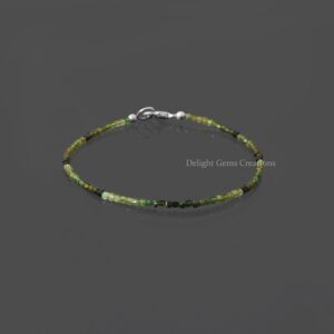 Shaded Green Tourmaline Cube Bead Bracelet, 2mm Micro Faceted Box Cube Beads, Handmade Beaded Bracelet, Women's Minimalist Bead Bracelet
