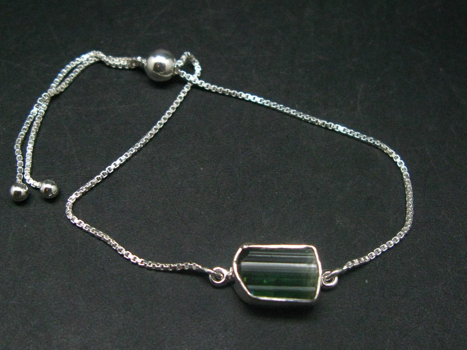Green Tourmaline Silver Bracelet From Brazil - 4.33 Grams