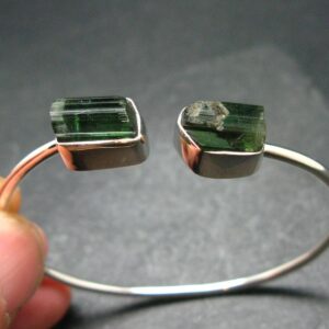 Green Tourmaline Silver Twister Bracelet From Brazil - 7.37 Grams