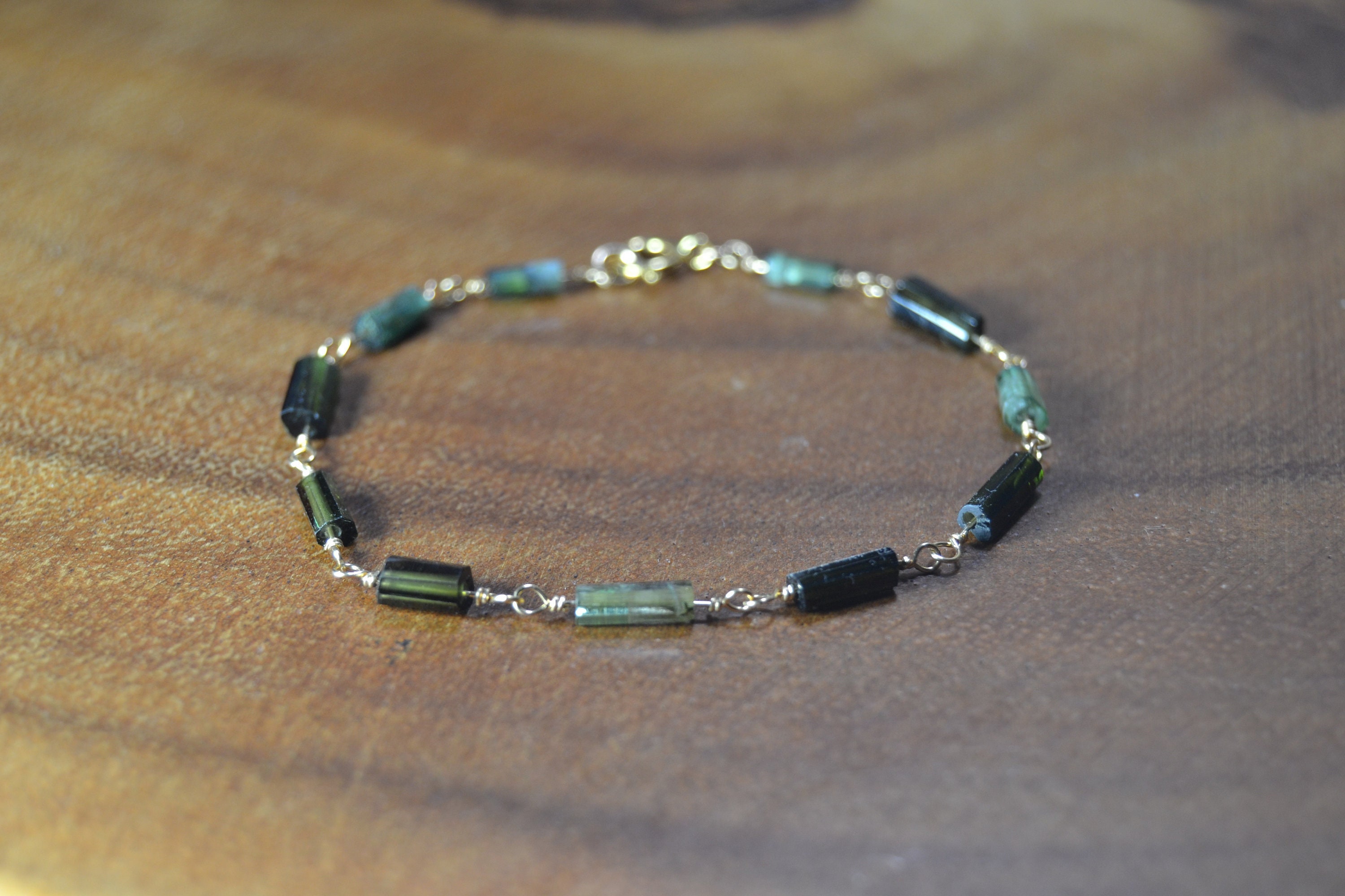 Green Tourmaline Stick Bracelet In Sterling Silver // Verdelite Tourmaline // October Birthstone // 8th Anniversary // Delicate Tourmaline
