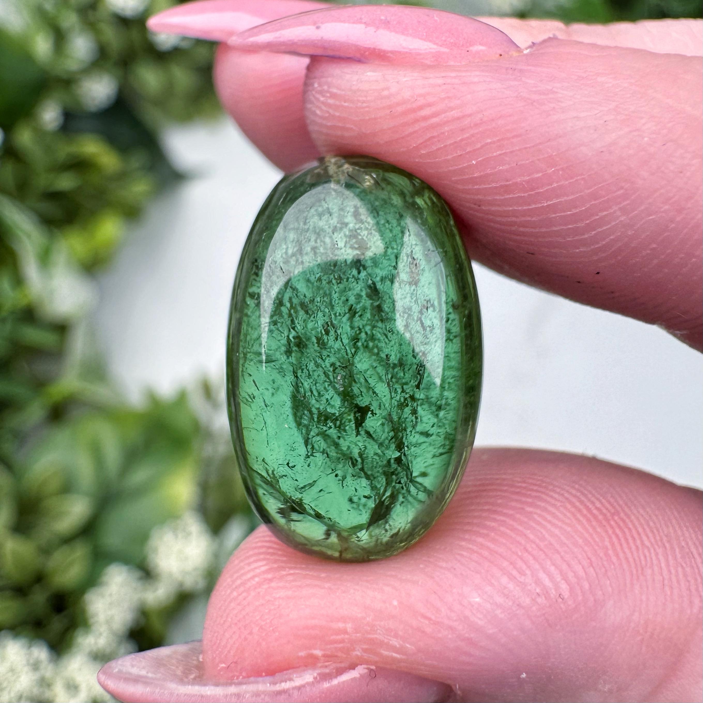 Green Tourmaline Cabochon | 3g | - #3 (polished Crystal Jewelry, Healing Stone, Heart Chakra, Love)