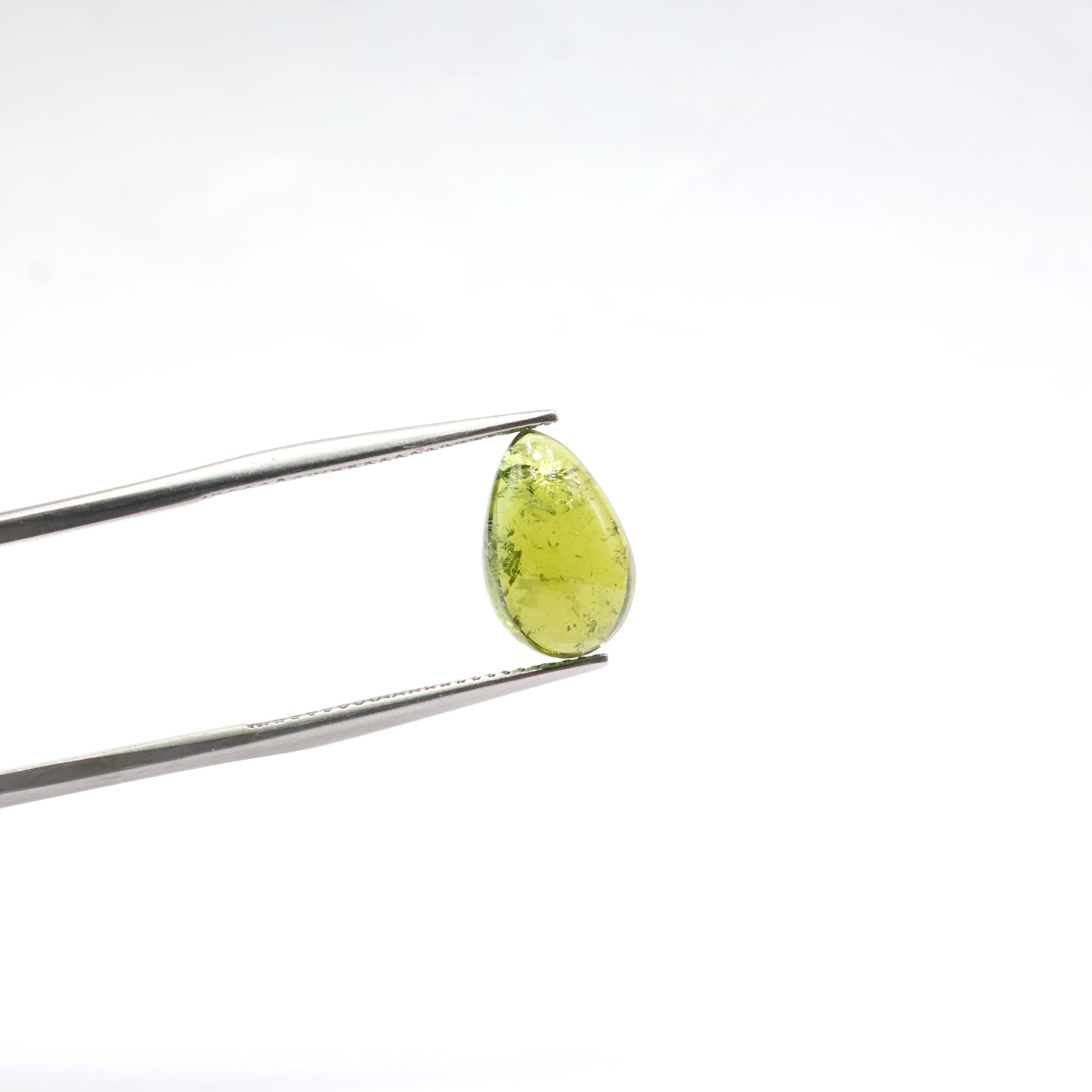 4.20 Ct Natural Green Tourmaline Cabochon: Pear Shape Gemstone