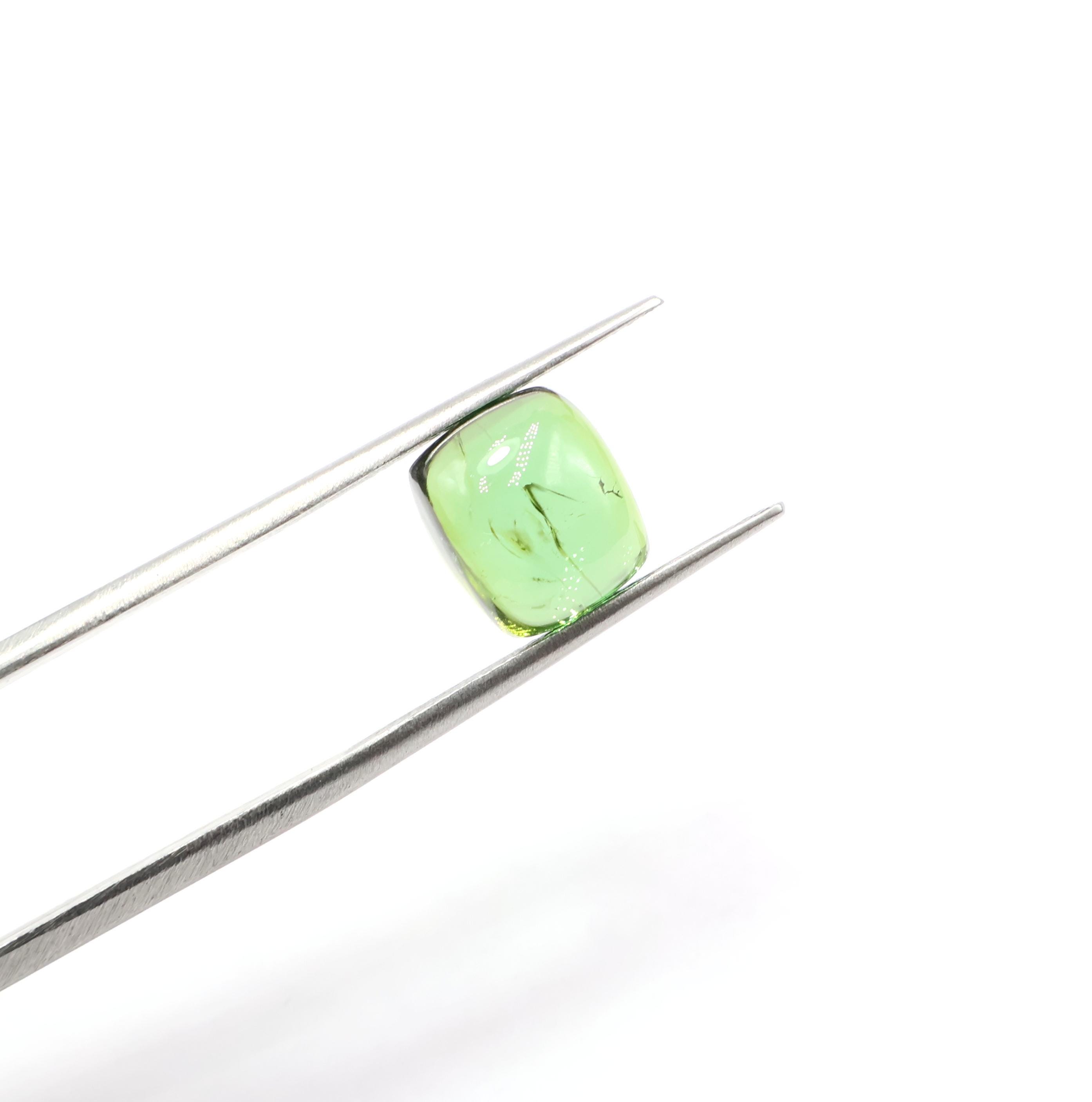 6.85 Carat, Natural Green Tourmaline Cabochon, Cushion Tourmaline Cabs, Loose Gemstone, 10x9 Mm