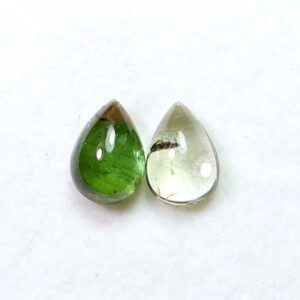 Green Tourmaline Cabochon Pair: Natural Pear Gemstones, 4.90 Ct Green Tourmaline Cabochon Pair: Natural Pear Gemstones, 4.90 Ct