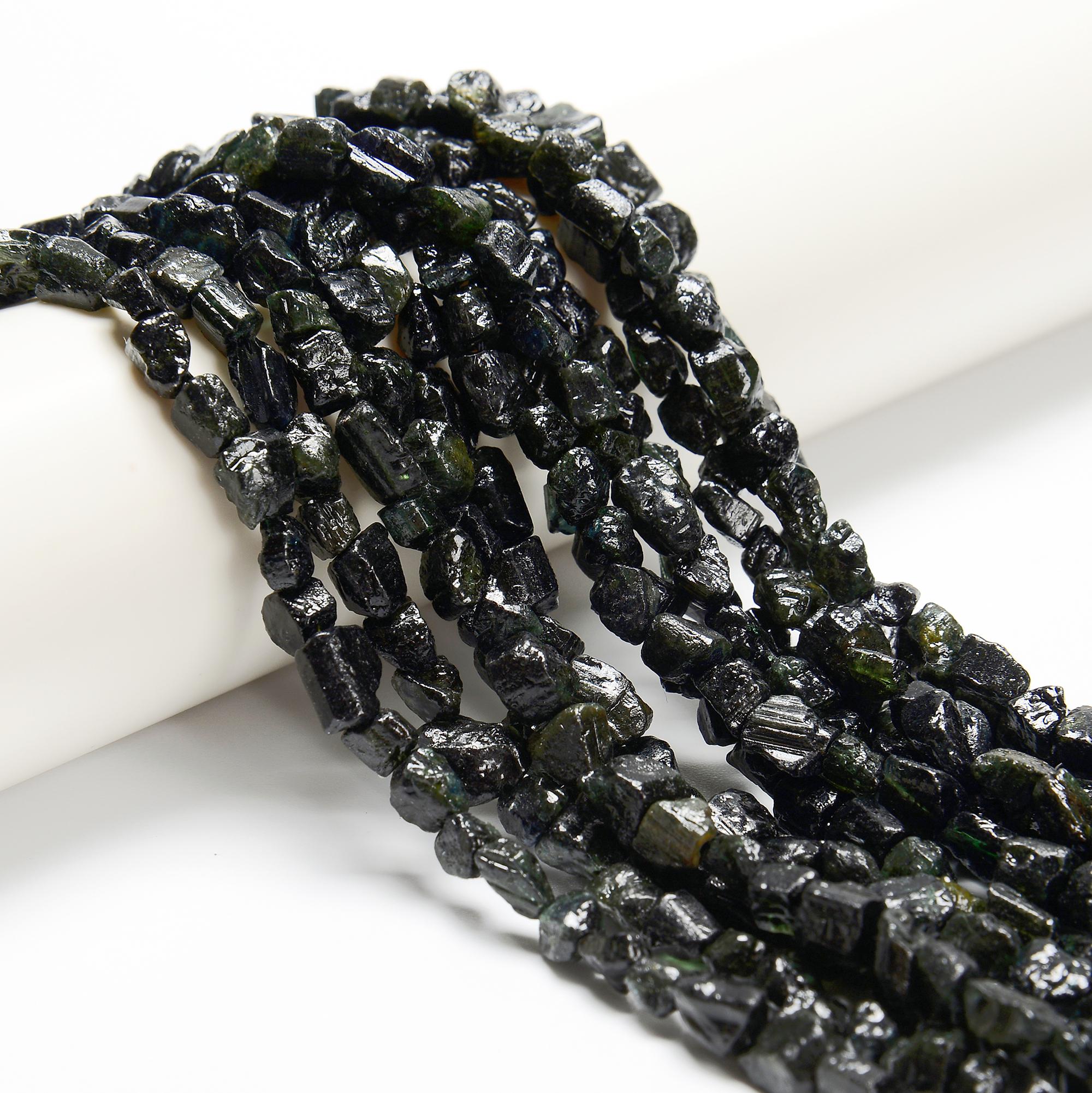 Natural Dark Green Tourmaline Rough Nugget Beads Size 5-7x6-10mm 15.5'' Strand Natural Dark Green Tourmaline Rough Nugget Beads Size 5-7x6-10mm 15.5'' Strand