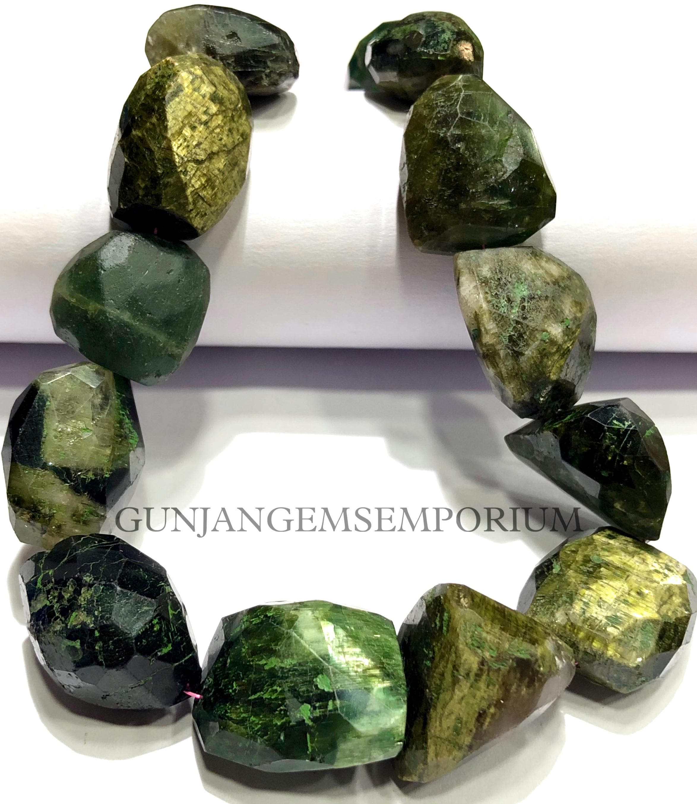 Green Tourmaline Old Mines Natural Green Tourmaline Faceted Nuggets Beads Big Size Tourmaline Nuggets Tourmaline Beads 12” Gemstone Jewelry