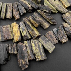 Rough Raw Natural Green Tourmaline Beads Unpolished Freeform Irregular Long Spike Rectangle Gemstone 15.5" Strand Rough Raw Natural Green Tourmaline Beads Unpolished Freeform Irregular Long Spike Rectangle Gemstone 15.5" Strand