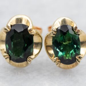 14K Yellow Gold Green Tourmaline Stud Earrings