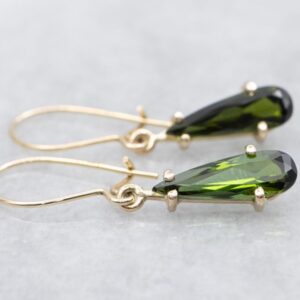 14K Yellow Gold Green Tourmaline Pear Cut Drop Earrings