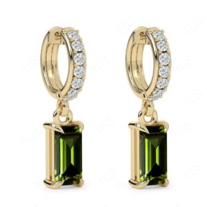 Art Deco Green Tourmaline Earrings For Women 925 Sterling Silver Tourmaline Hoop Earrings Radient Cut Green Tourmaline Wedding Earrings