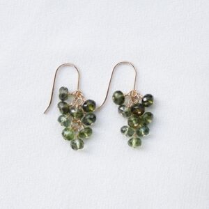 Green Tourmaline Cluster Earrings: 14K Gold Filled, Natural Gemstone, October Birthstone