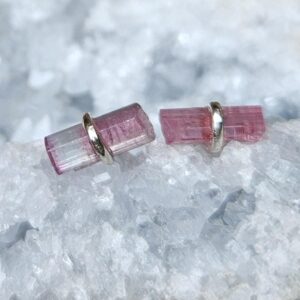 Tourmaline Crystal Stud Earrings, Mismatched Studs, Pink Green Tourmaline Earrings, Silver Raw Stone Jewelry October Birthstone Womens Gift