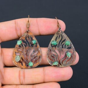 Green Tourmaline Earrings, Electroformed Copper, Handmade Jewelry