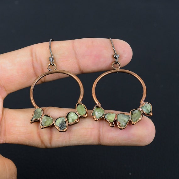 Electroformed Copper Green Tourmaline Earrings, Handmade Gemstone Jewelry