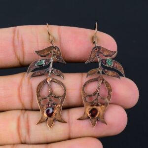 Handmade Electroformed Copper Earrings, Pink & Green Tourmaline